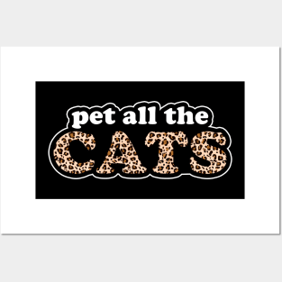 Pet All The Cats Retro Leopard Print Design Posters and Art